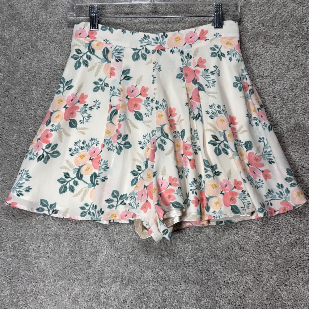 Paper Crown x Rifle Paper Co Floral Pleated Skort Cream Pink Green Size 4 Mini‎